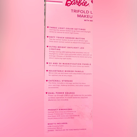 Impressions Barbie LED Makeup Mirror Tri Fold with Magnification - Picture 7 of 13